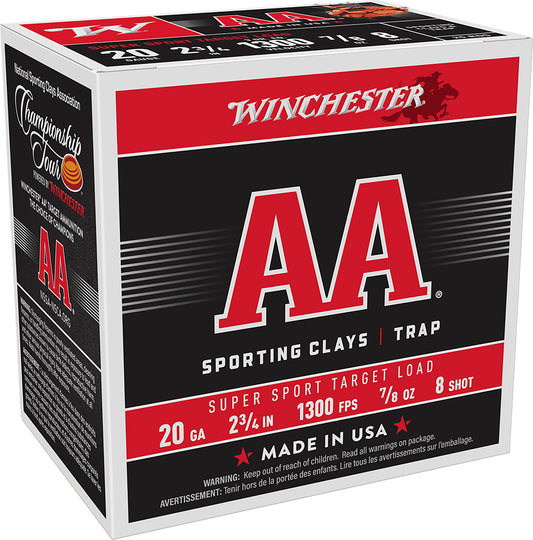 Winchester Ammo AASC208 AA Super Sport Sporting Clay 20Gauge 2.75" 7/8oz 8Shot 25 Per Box/10 Case