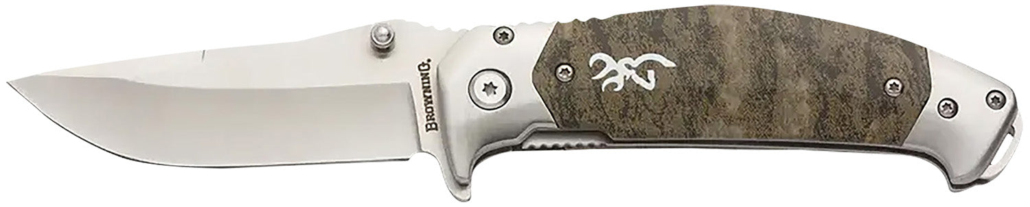 Browning 3220355 Tactical Hunter  3.25" Folding Modified Drop Point Plain 9Cr18MoV SS Blade/Mossy Oak Bottomland Stainless Steel Handle Includes Pocket Clip