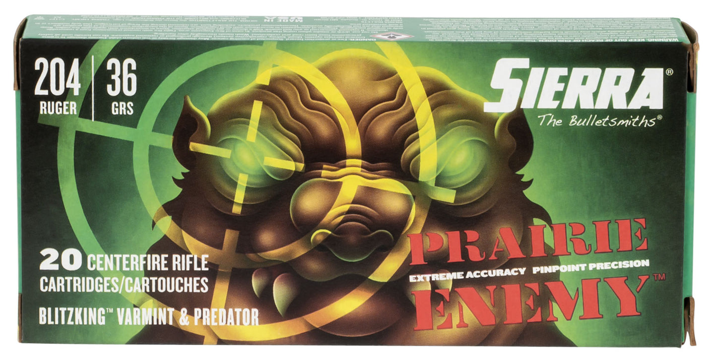 Sierra A103611 Prairie Enemy  204Ruger 36gr Sierra BlitzKing 20 Per Box/10 Case