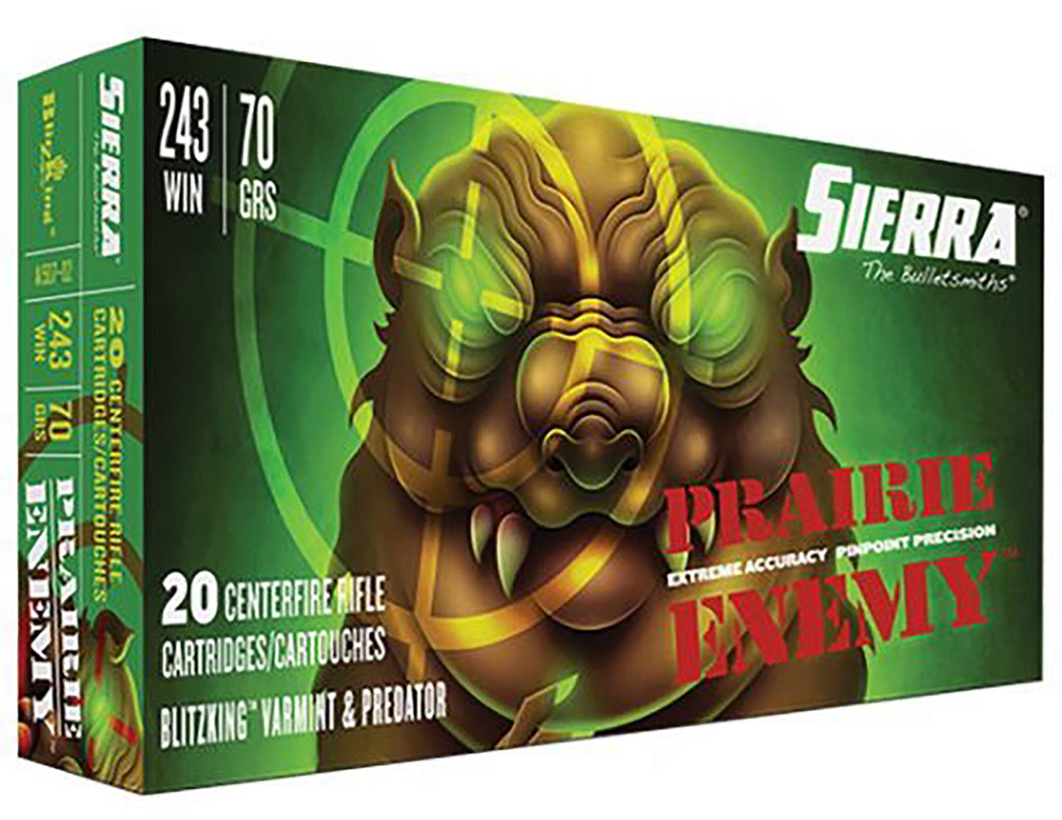 Sierra A150702 Prairie Enemy  243Win 70gr Sierra BlitzKing 20 Per Box/10 Case