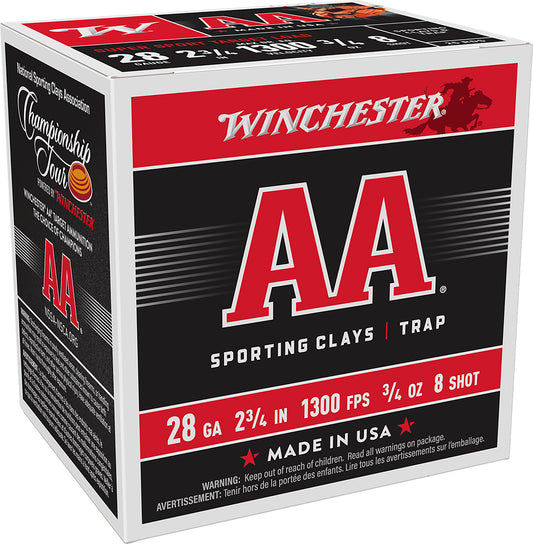 Winchester Ammo AASC288 AA Sporting Clay 28Gauge 2.75" 3/4oz 8Shot 25 Per Box/10 Case