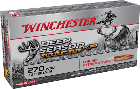 Winchester Ammo X270SDSLF Deer Season XP Copper Impact 270WSM 130gr Copper Extreme Point Lead-Free 20 Per Box/10 Case