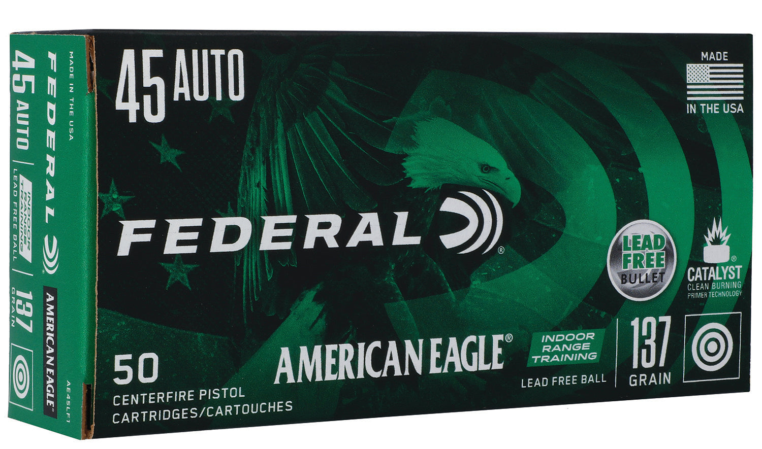 Federal AE45LF1 American Eagle Indoor Range Training 45ACP 137gr Lead Free IRT 50 Per Box/10 Case