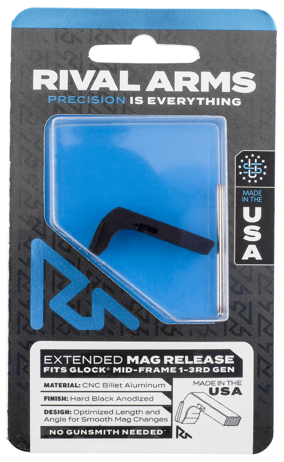 Rival Arms RA72G001A Magazine Release  Compatible w/Glock Gen3 (Except 21SF) Extended, Black Anodized Aluminum