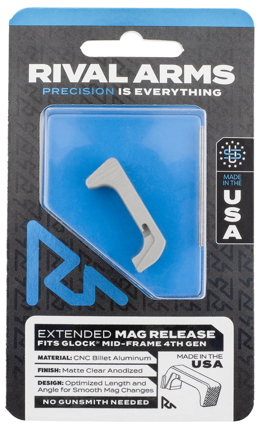 Rival Arms RA72G002D Magazine Release  Glock Gen4 Extended Matte Anodized Silver Aluminum