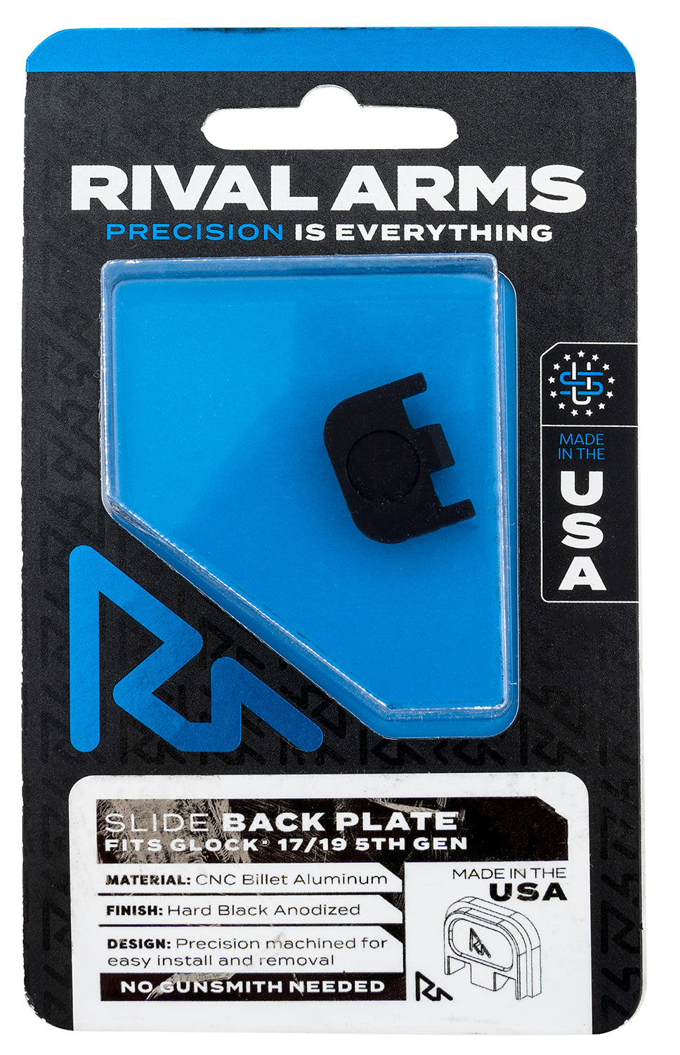 Rival Arms RA43G004A Slide Back Cover Plate  Double Stack Black Anodized Aluminum for Glock 17/19 Gen5