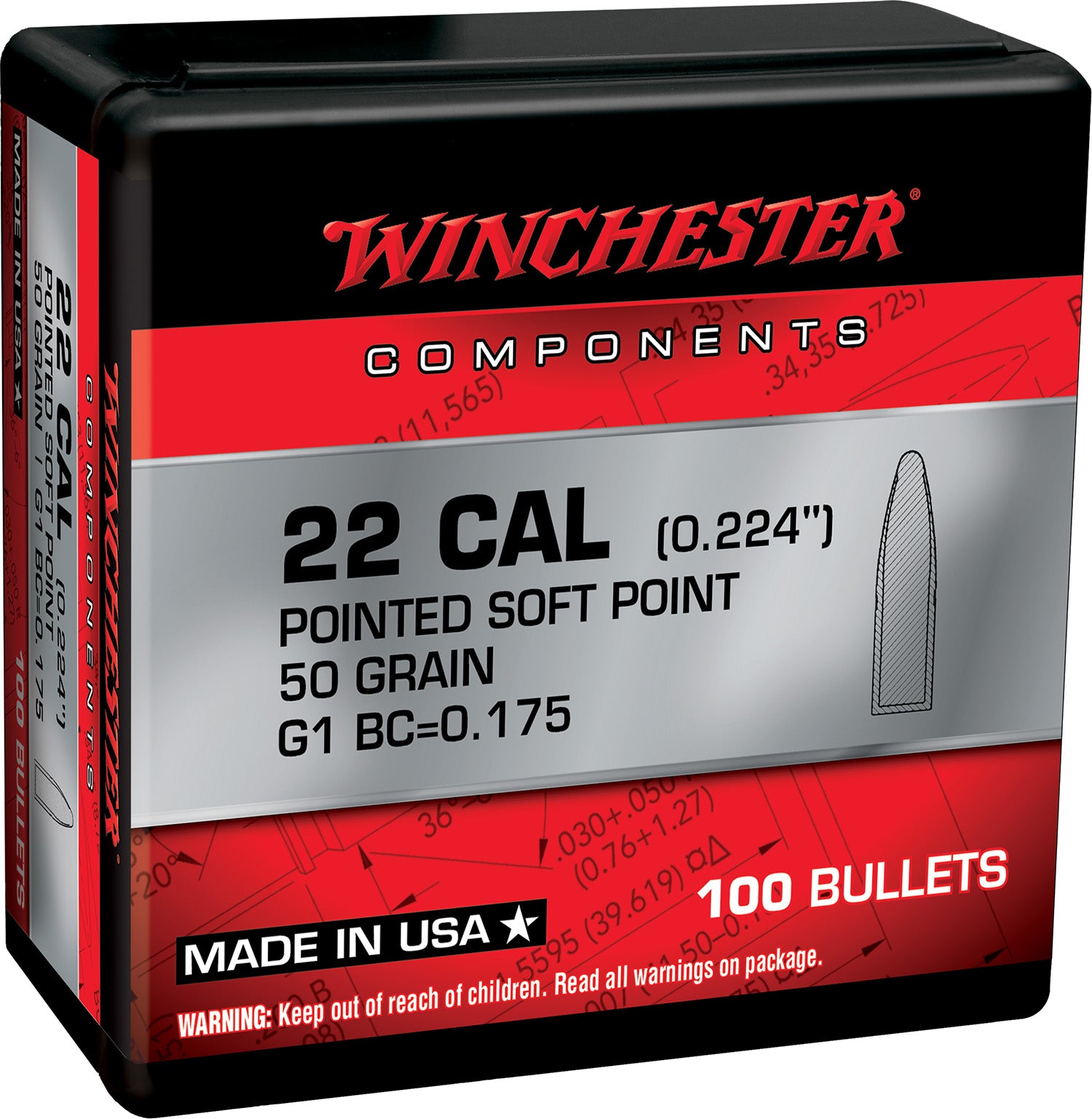 Winchester Ammo WB222SP50X Centerfire Rifle  222Rem 50gr Pointed Soft Point 100 Per Box/10 Case