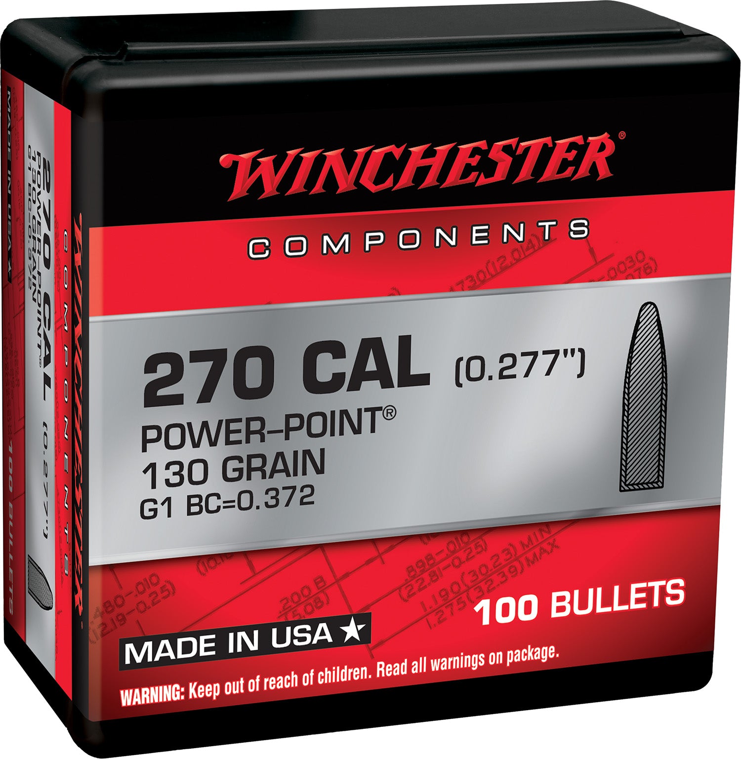 Winchester Ammo WB270P130X Centerfire Rifle  270Win 130gr Power Point 100 Per Box/10 Case