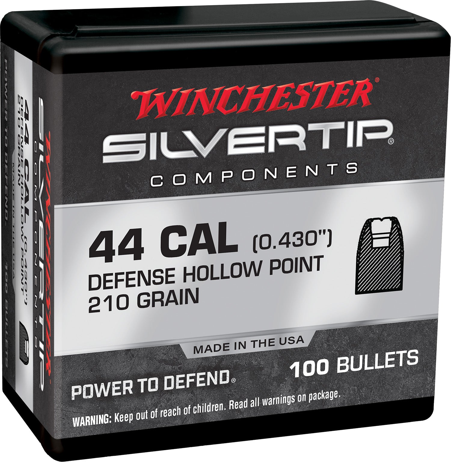 Winchester Ammo WB44ST210X Centerfire Handgun Reloading 44Mag 210gr Silvertip Hollow Point 100 Per Box/10 Case