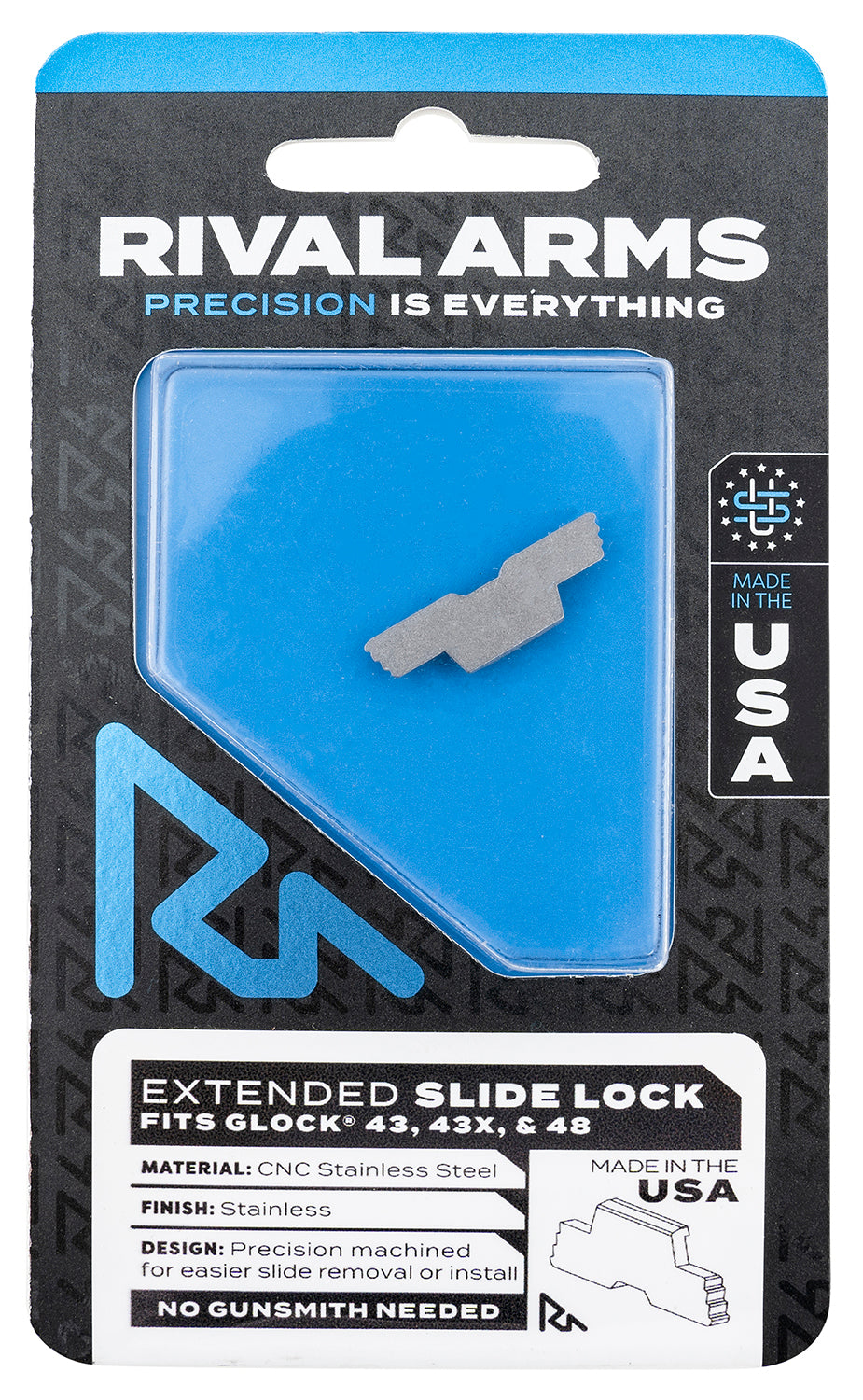 Rival Arms RARA80G003D Slide Lock  Extended Polished Stainless for Glock 43/43X/48