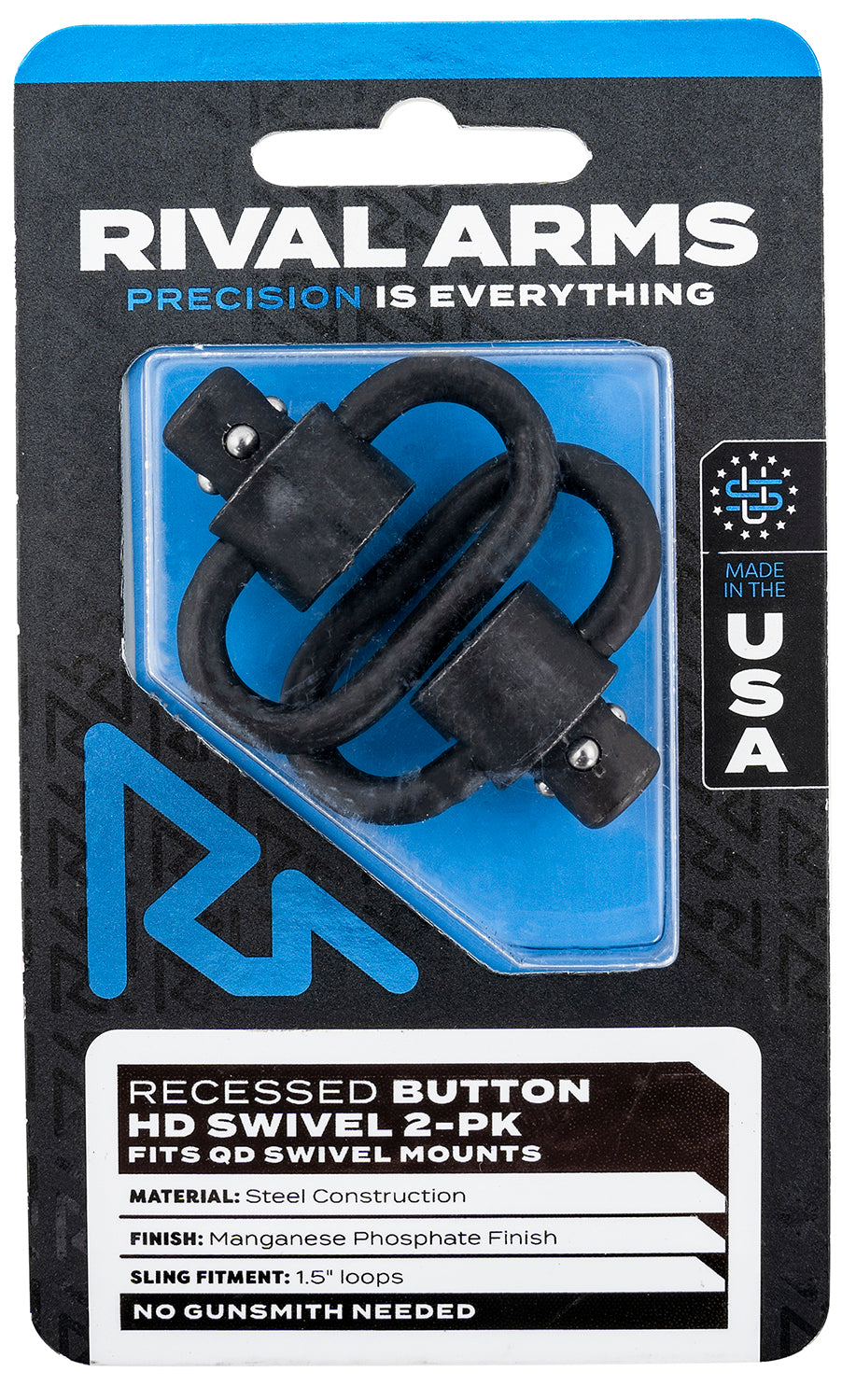 Rival Arms RARA92S2A HD Swivel Set  Black Manganese Phosphate Steel with 1.5" Loops & Recessed Button