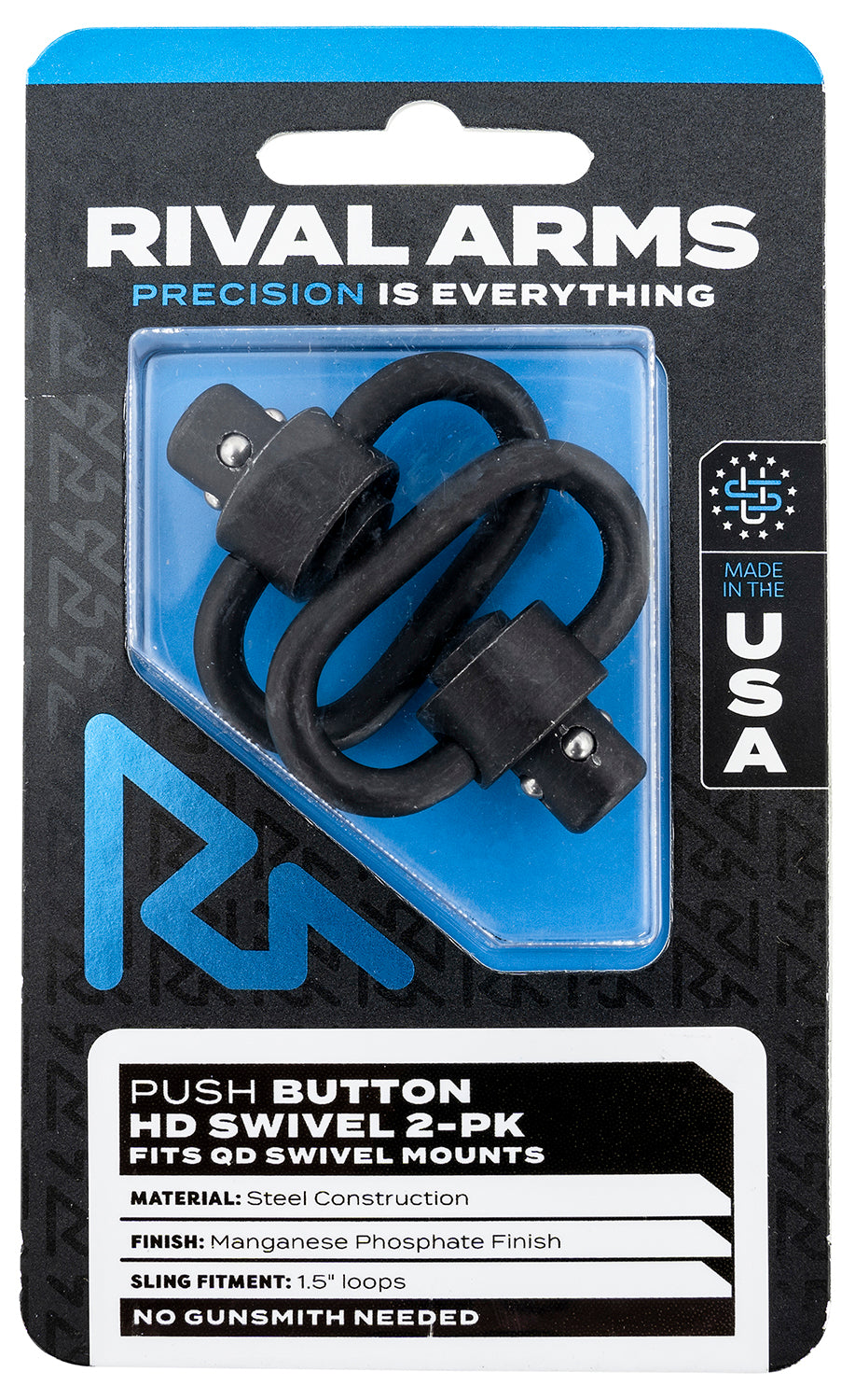 Rival Arms RARA92S1A HD Swivel Set  Black Manganese Phosphate Steel with 1.5" Loops & Push Button