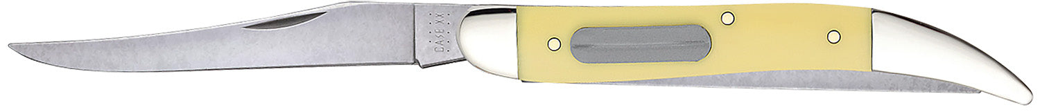 Case 00120 Fishing  3.40" Folding Clip/Fish Scaler Plain/Serrated Tumble Polish Tru-Sharp SS Blade/ Yellow Synthetic Handle