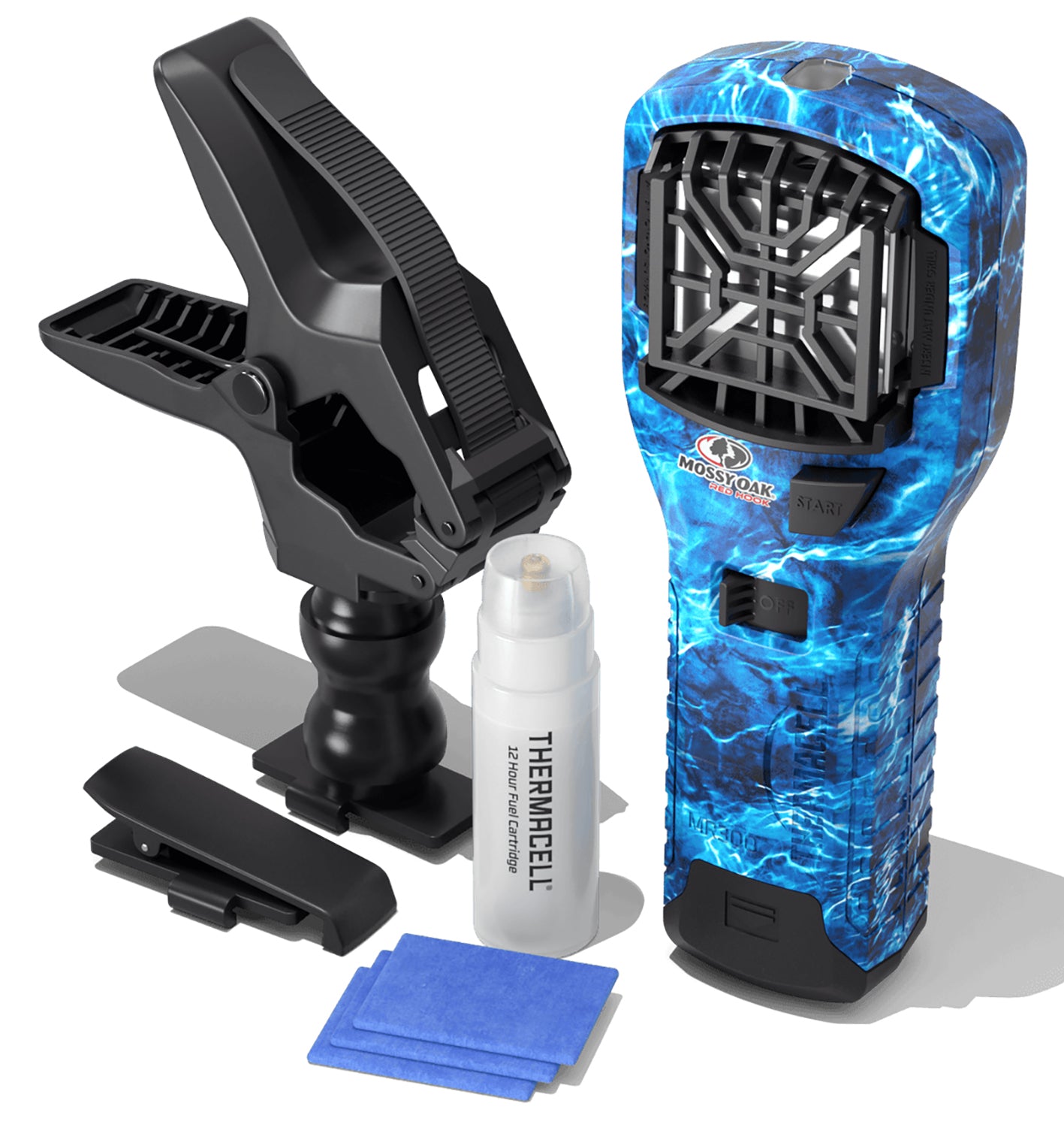 Thermacell MR300MO MR300 Portable Repeller Fishing Bundle Mossy Oak Blue Marlin Effective 15 ft Odorless Scent Repels Mosquito Effective Up to 12 hrs