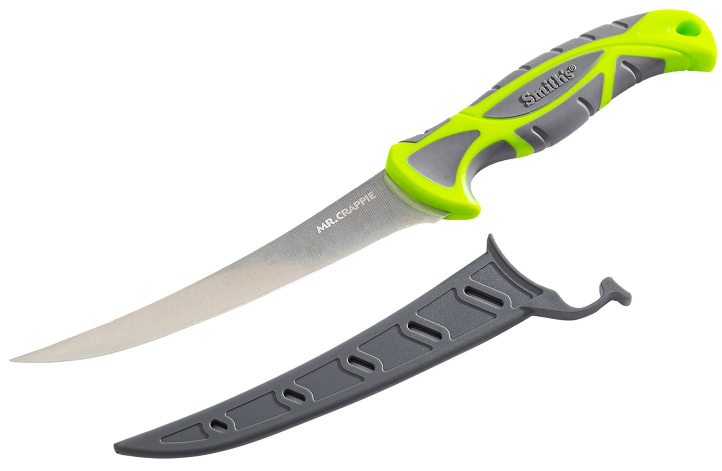 Smiths Products 51208 Mr. Crappie Curved Slab Sticker 6" Fixed Fillet Plain 420HC SS Blade Gray/Green TPE Handle Includes Sheath