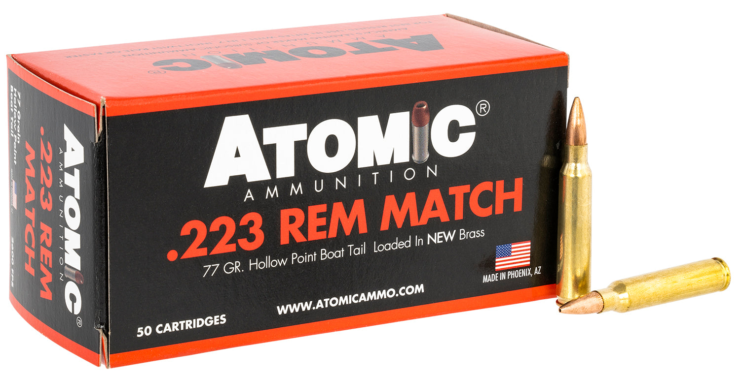 Atomic Ammunition 00427 Rifle Match 223Rem 77gr Hollow Point Boat Tail 50 Per Box/10 Case