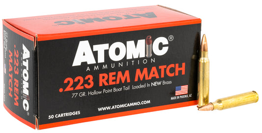 Atomic Ammunition 00427 Rifle Match 223Rem 77gr Hollow Point Boat Tail 50 Per Box/10 Case