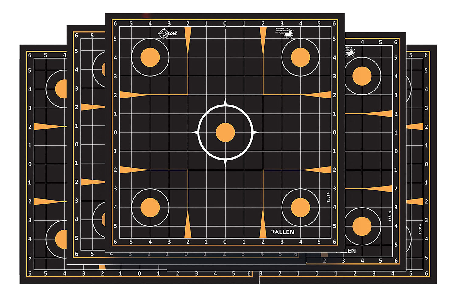 EZ-Aim 1531410 Splash Reactive  Self-Adhesive Paper Black/Orange 12"x12" Sight-In Grid 10 Pack