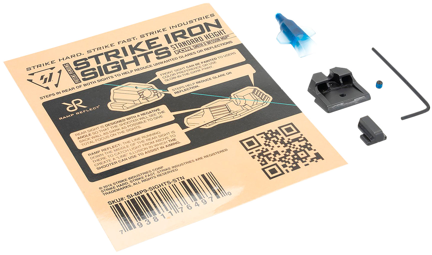 Strike Industries MP9SIGHTSSTN Strike Iron Sights  Black/Blank Front Sight Black/Blank Rear Sight Smith & Wesson M&P Standard Height