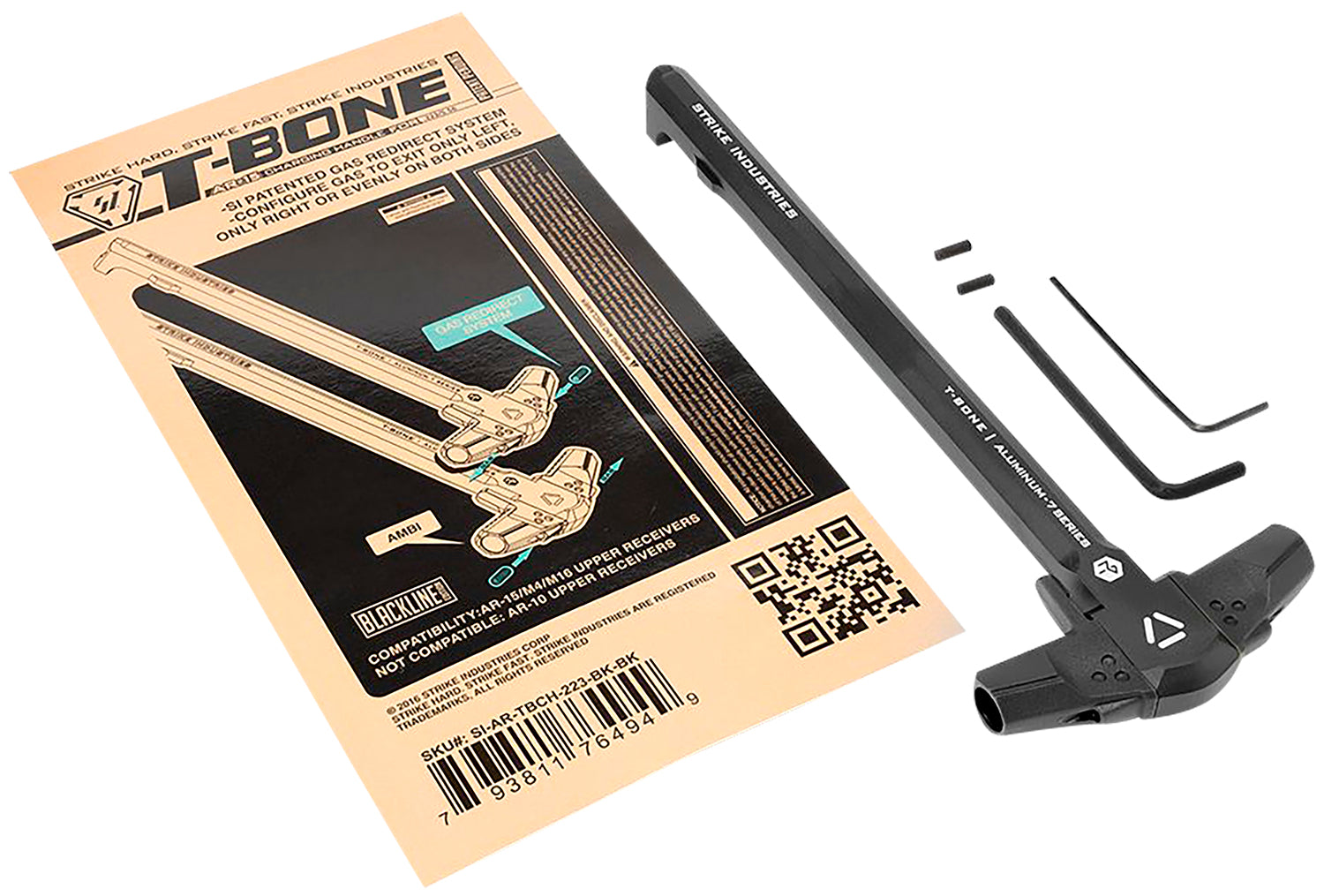 Strike Industries ARTBCH223BKBK T-Bone Charging Handle .223/5.56x45mm Nato Black Polymer Handles Aluminum Shaft for AR-15