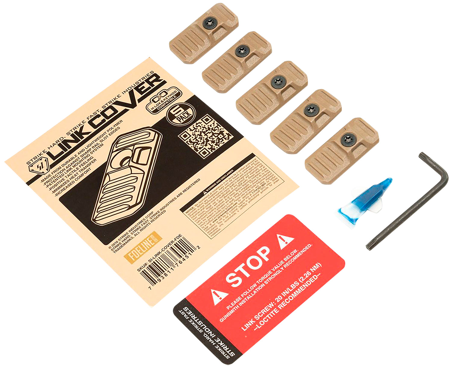Strike Industries LINKCOVERFDE LINK Cover  Flat Dark Earth Polymer for M-lok & Keymod Rails 5 Pack