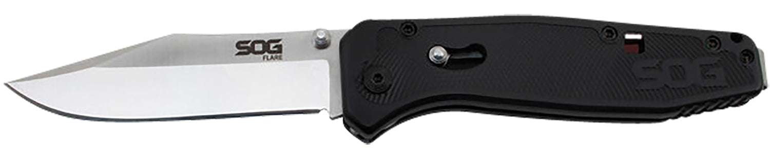 S.O.G SOGFLA1001CP Flare  3.50" Folding Plain Clip Point Satin Polished/Black GRN Handle