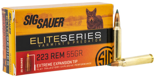 Sig Sauer E223V220 Elite Hunting Varmint & Predator 223Rem 55gr Extreme Expansion Tip 20 Per Box/10 Case