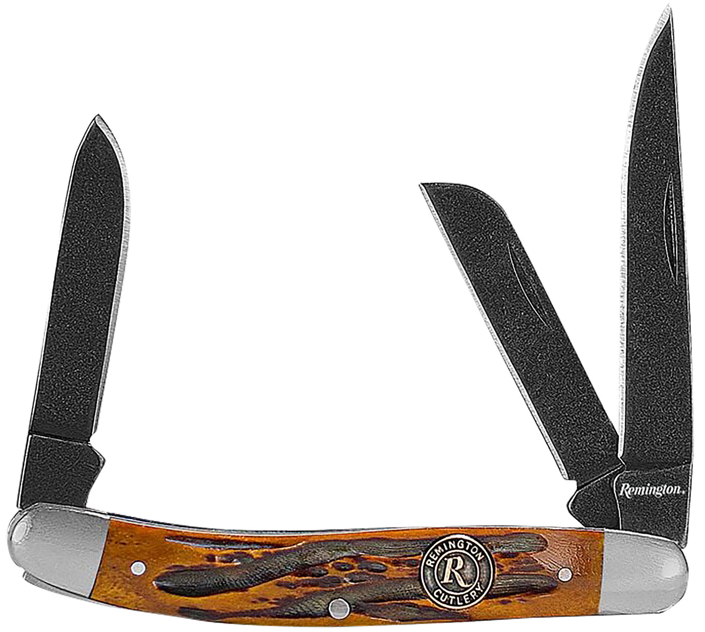 Remington Accessories 15643 Backwoods Stockman Folding Stonewashed Carbon Steel Blade Coffee Brown w/Remington Medallion Bone Handle