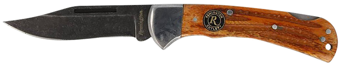 Remington Accessories 15646 Backwoods Lock Back Stonewashed Carbon Steel Blade Coffee Brown w/Remington Medallion Bone Handle