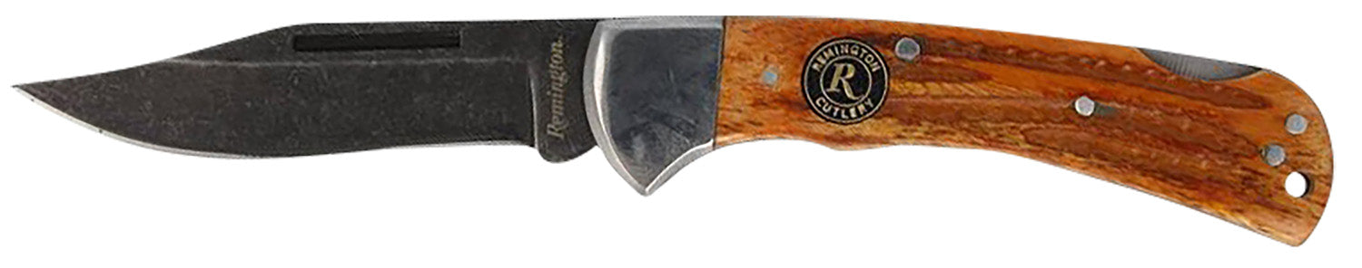 Remington Accessories 15646 Backwoods Lock Back Stonewashed Carbon Steel Blade Coffee Brown w/Remington Medallion Bone Handle