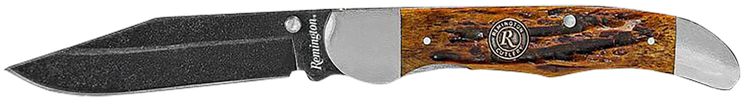 Remington Accessories 15647 Backwoods  Folding Stonewashed Carbon Steel Blade Coffee Brown w/Remington Medallion Bone Handle