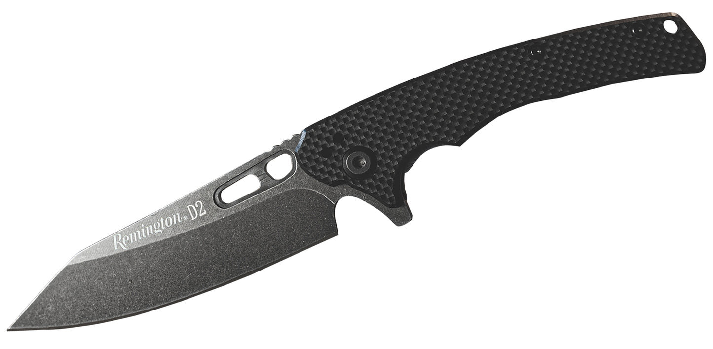 Remington Accessories 15666 EDC  Folding Caper Stonewashed D2 Steel Blade Black G10 Handle Includes Pocket Clip