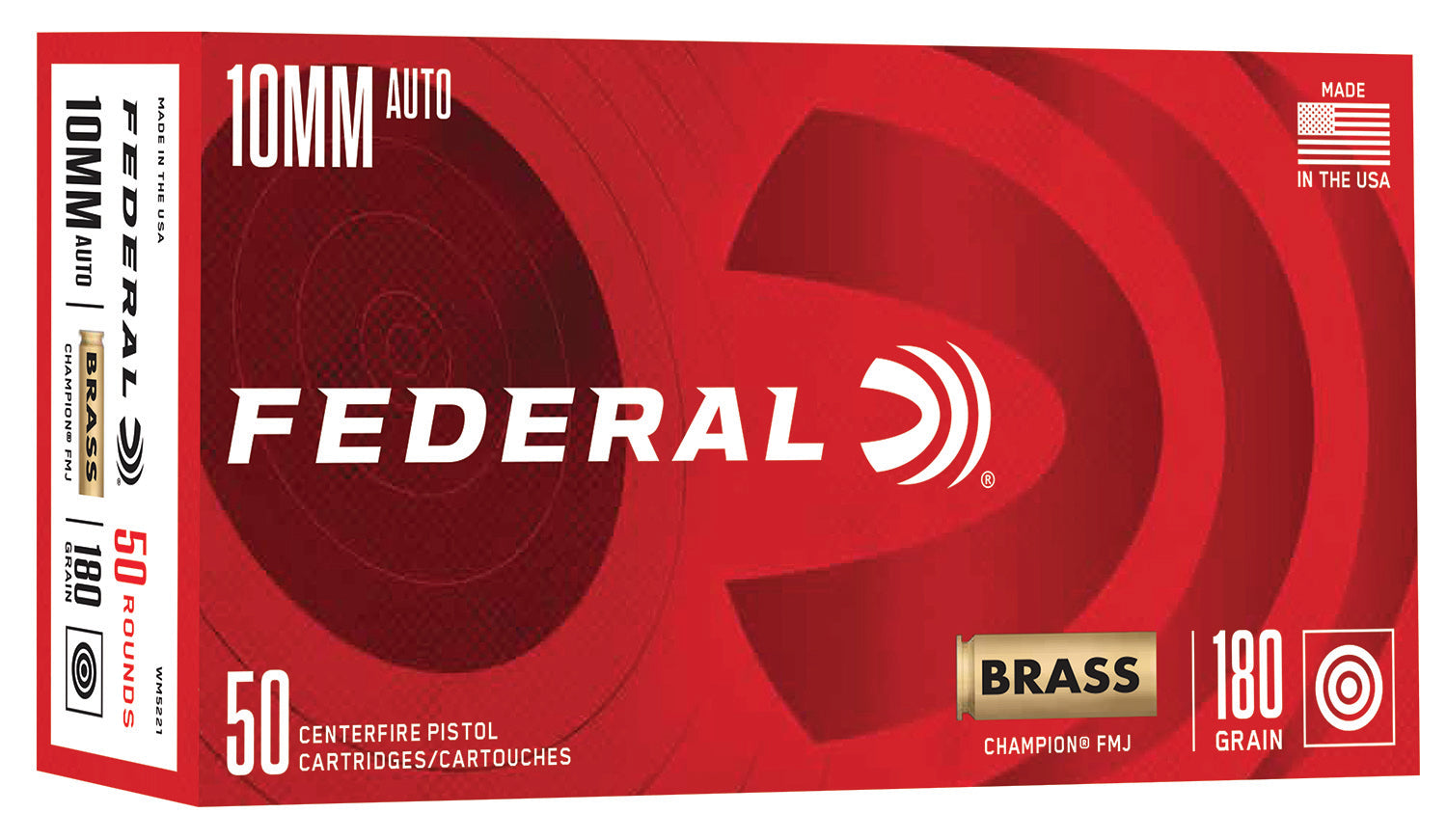 Federal WM5221 Champion Training 10mmAuto 180gr Full Metal Jacket 50 Per Box/20 Case