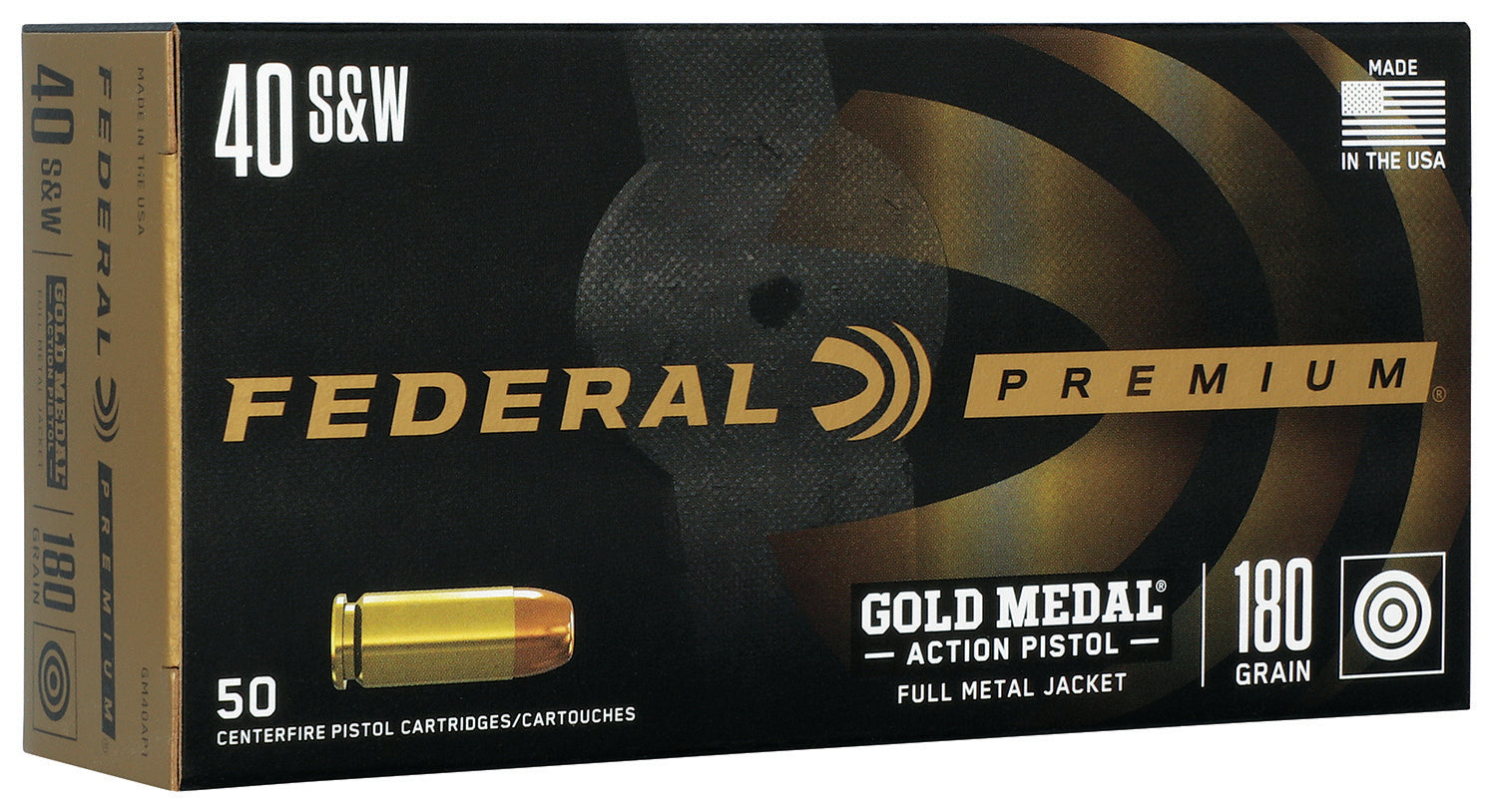 Federal GM40AP1 Gold Medal Centerfire Pistol 40S&W 180gr Full Metal Jacket 50 Per Box/10 Case