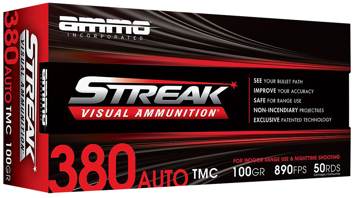 Ammo Inc 380100TMCSTRKRED50 Streak Visual (RED)  380ACP 100gr Total Metal Case 50 Per Box/20 Case