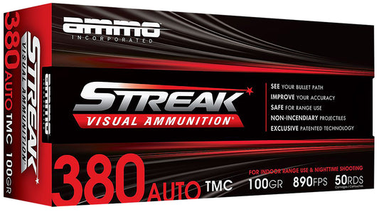 Ammo Inc 380100TMCSTRKRED50 Streak Visual (RED)  380ACP 100gr Total Metal Case 50 Per Box/20 Case