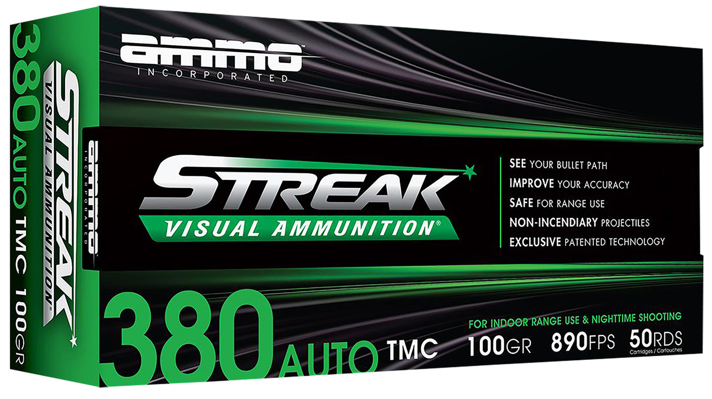 Ammo Inc 380100TMCSTRKGRN50 Streak Visual (GREEN)  380ACP 100gr Total Metal Case 50 Per Box/20 Case