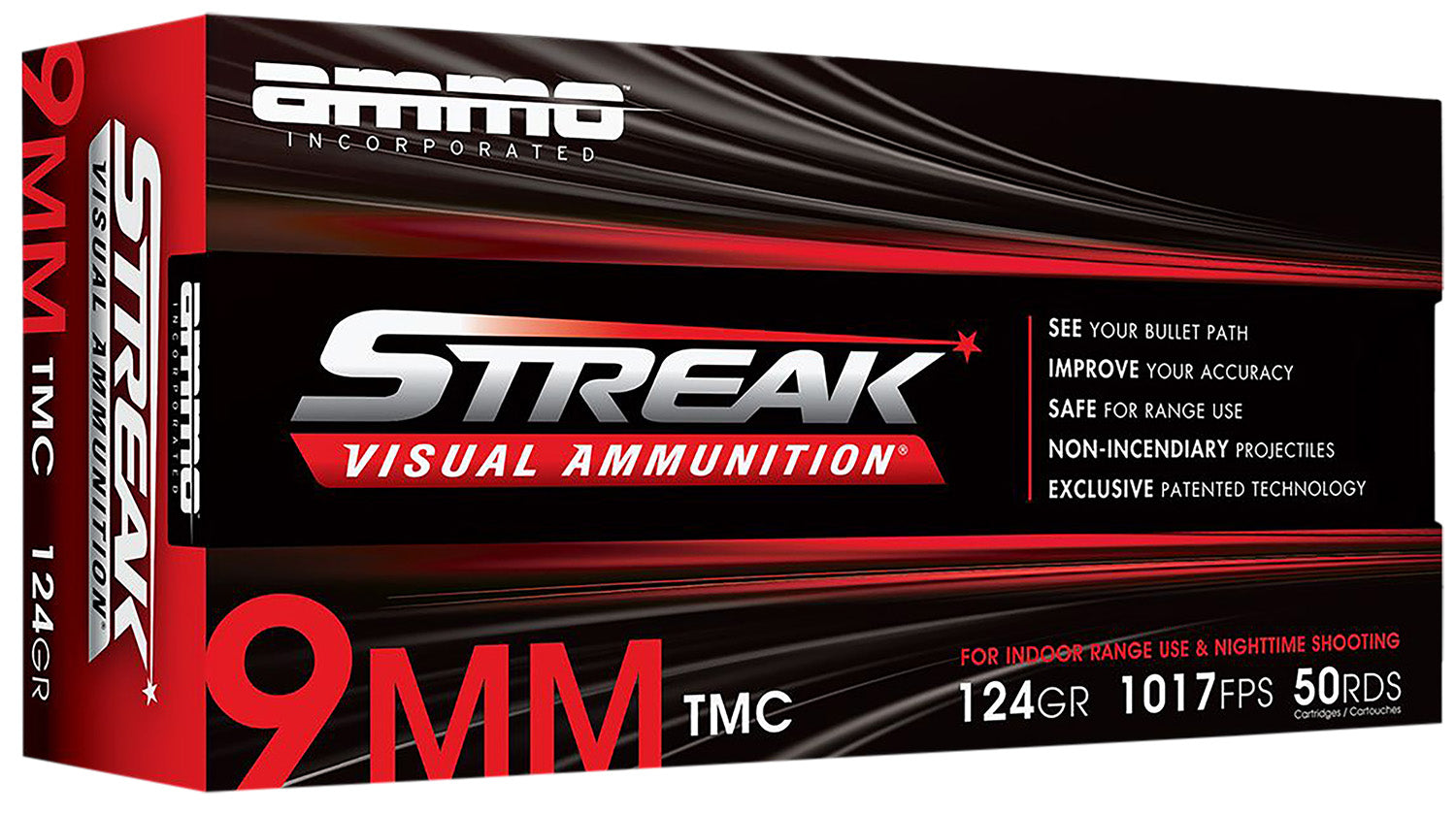 Ammo Inc 9124TMCSTRKRED50 Streak Visual (RED)  9mm Luger 124gr Total Metal Case 50 Per Box/20 Case