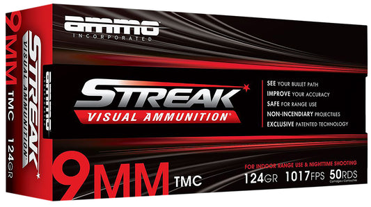 Ammo Inc 9124TMCSTRKRED50 Streak Visual (RED)  9mm Luger 124gr Total Metal Case 50 Per Box/20 Case