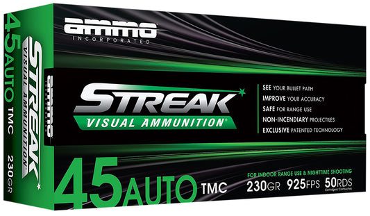 Ammo Inc 45230TMCSTRKGRN50 Streak Visual (GREEN)  45ACP 230gr Total Metal Case 50 Per Box/20 Case