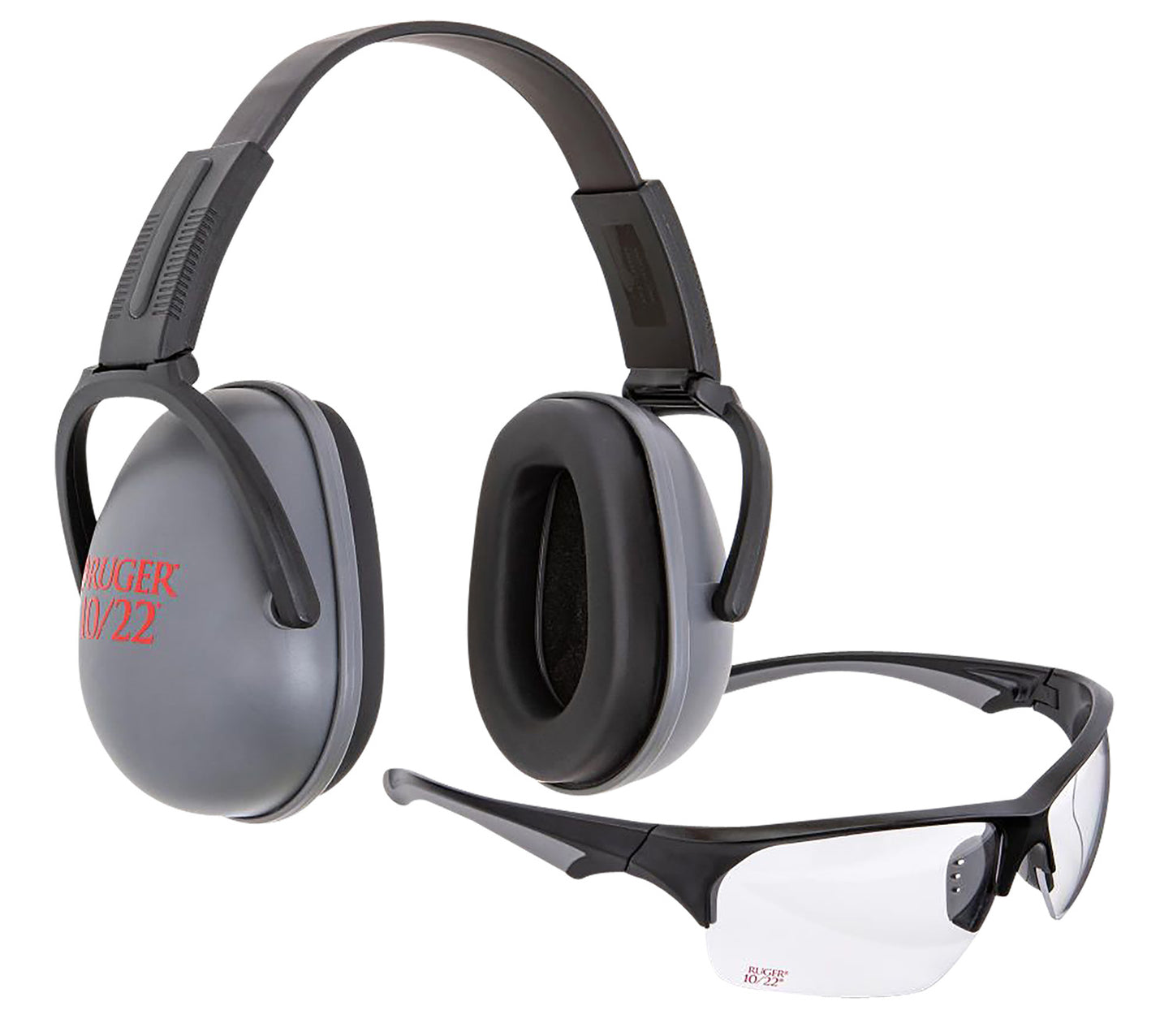 Ruger 70573 Passive Earmuffs & Shooting Glasses Combo  Adult Clear Lens Black/Gray Frame