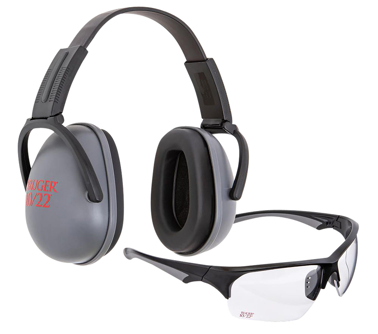 Ruger 70573 Passive Earmuffs & Shooting Glasses Combo  Adult Clear Lens Black/Gray Frame