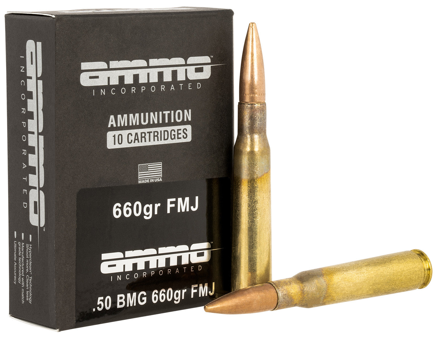 Ammo Inc 50BMG660FMJA10 Incorporated  50BMG 660gr Full Metal Jacket 10 Per Box/5 Case