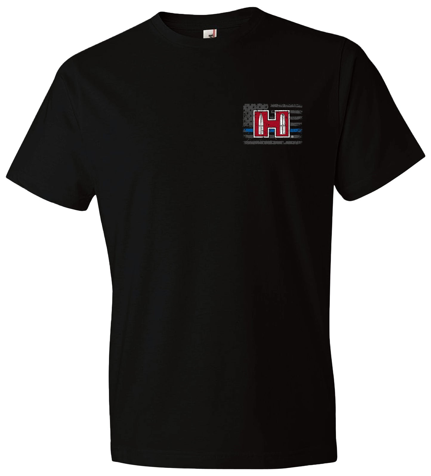 Hornady Gear 30763 POW Blue Line  Black, Cotton Short Sleeve, Semi-Fitted Large
