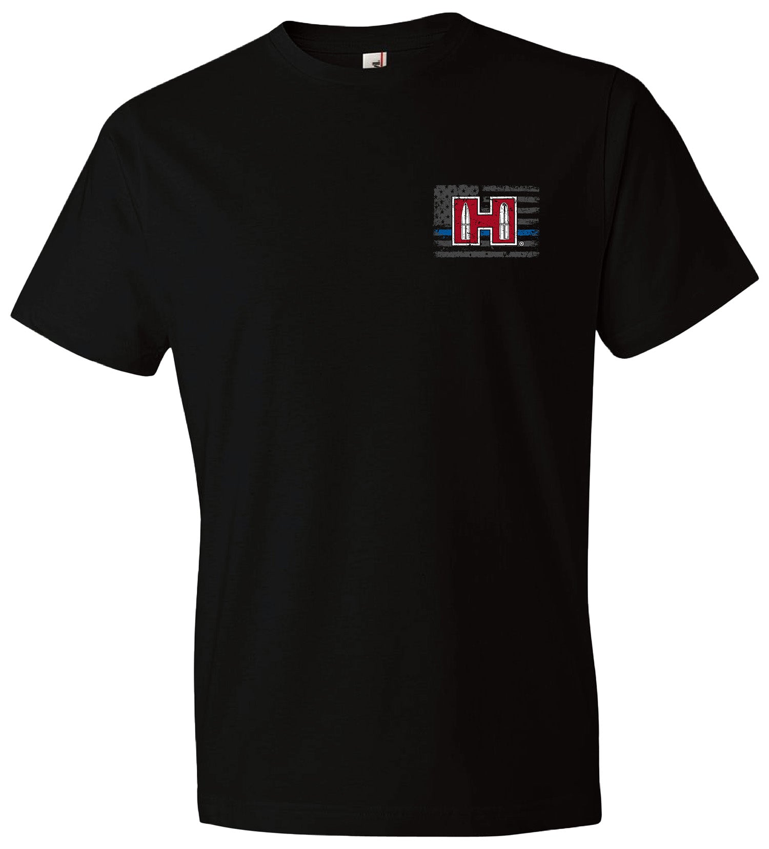 Hornady Gear 30763 POW Blue Line  Black, Cotton Short Sleeve, Semi-Fitted Large