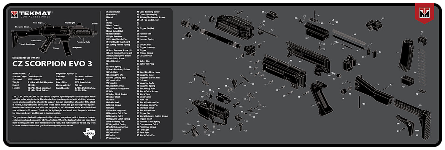 TekMat TEKR36CZSCORPION CZ Scorpion EVO 3 Cleaning Mat CZ Scorpion EVO 3 Parts Diagram 12" x 36"