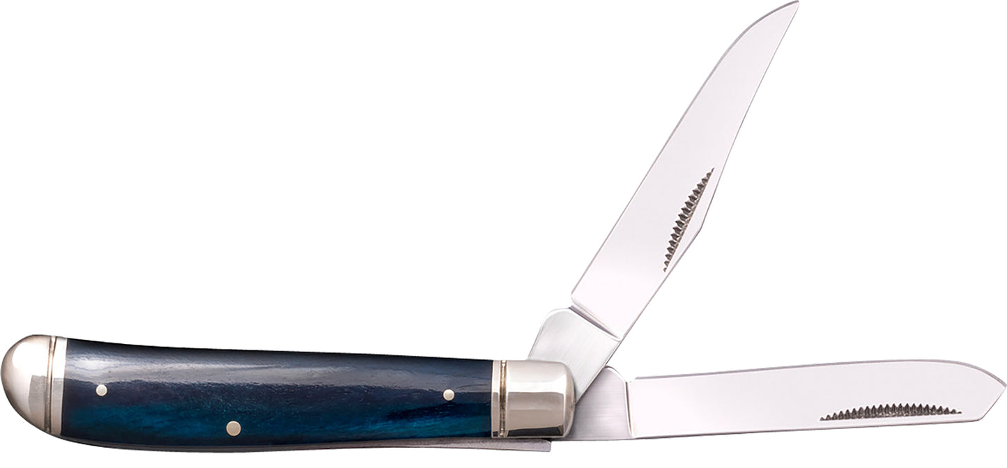 Cold Steel CSFLMTRPRB Trapper  Mini 2.60"/2.70" Folding Clip/Spey Plain 3Cr13MoV SS Blade/Dark Blue w/Polished Bolsters Bone Handle