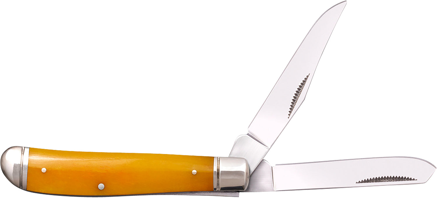 Cold Steel CSFLMTRPRY Trapper  Mini 2.60"/2.70" Folding Clip/Spey Plain 3Cr13MoV SS Blade/Yellow w/Polished Bolsters Bone Handle