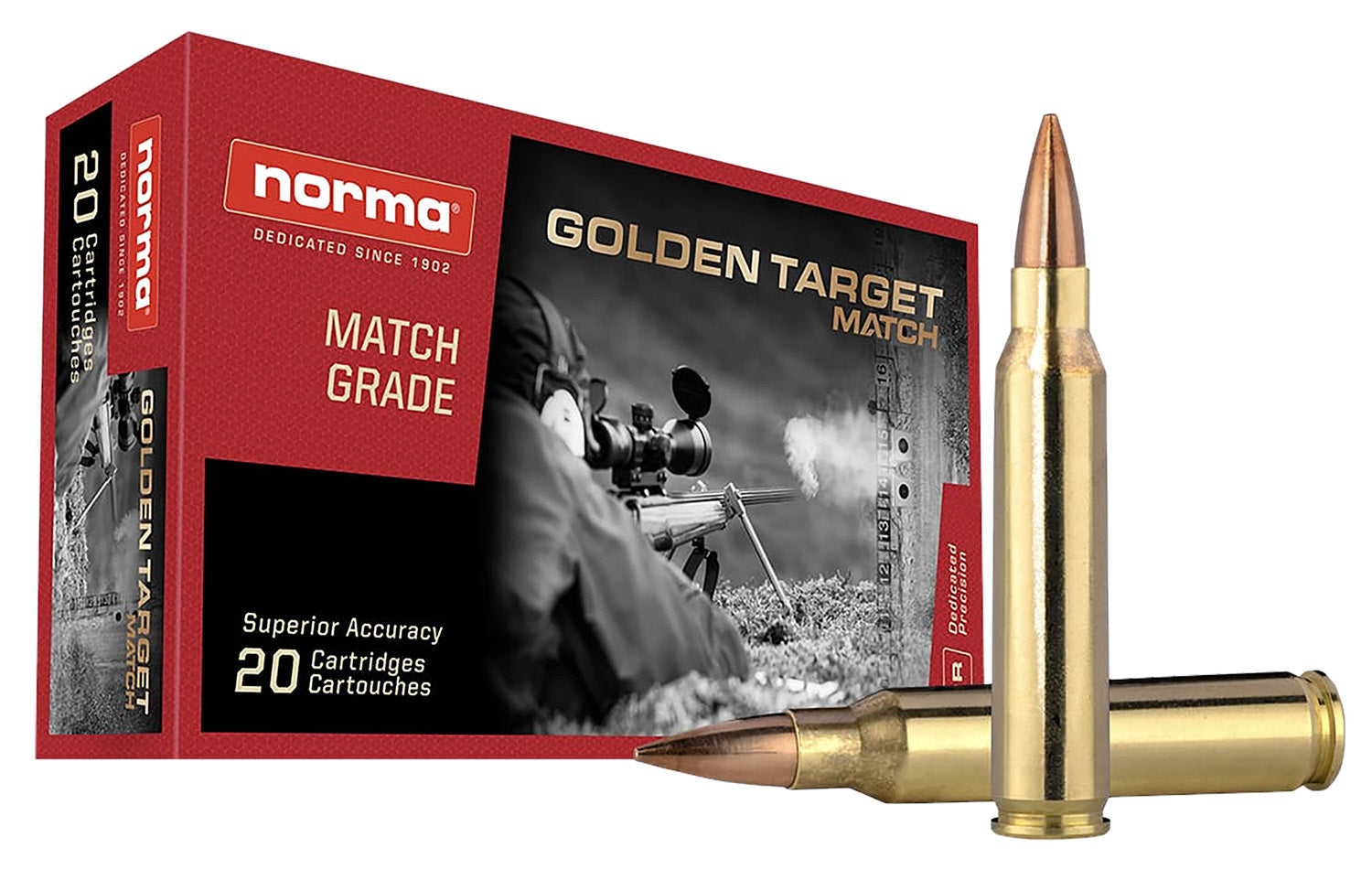 Norma Ammunition 2423552 Dedicated Precision Golden Target Match 223Rem 77gr Hollow Point Boat Tail 20 Per Box/10 Case