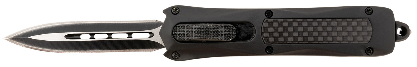 Steel River Knives MA163BD Spartan  Mini 2.70" OTF Dagger Plain Black/Silver 440C SS Blade/ Black w/Carbon Fiber Inlay Aluminum Zinc Alloy Handle
